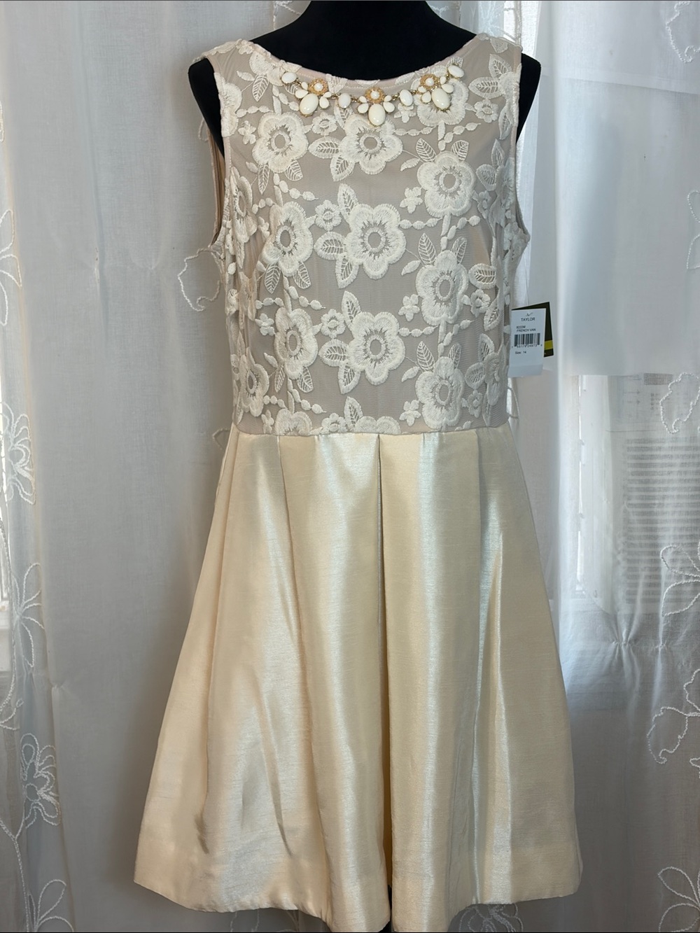Women’s Ivory Lace Bodice' Formal Dress with Jeweled Neckline 14